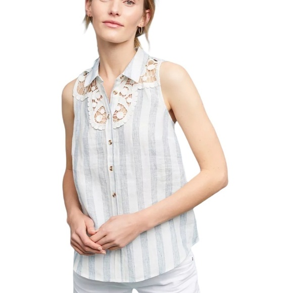 NWT Maeve Edinboro Sleeveless Linen Buttondown Top - Picture 1 of 13